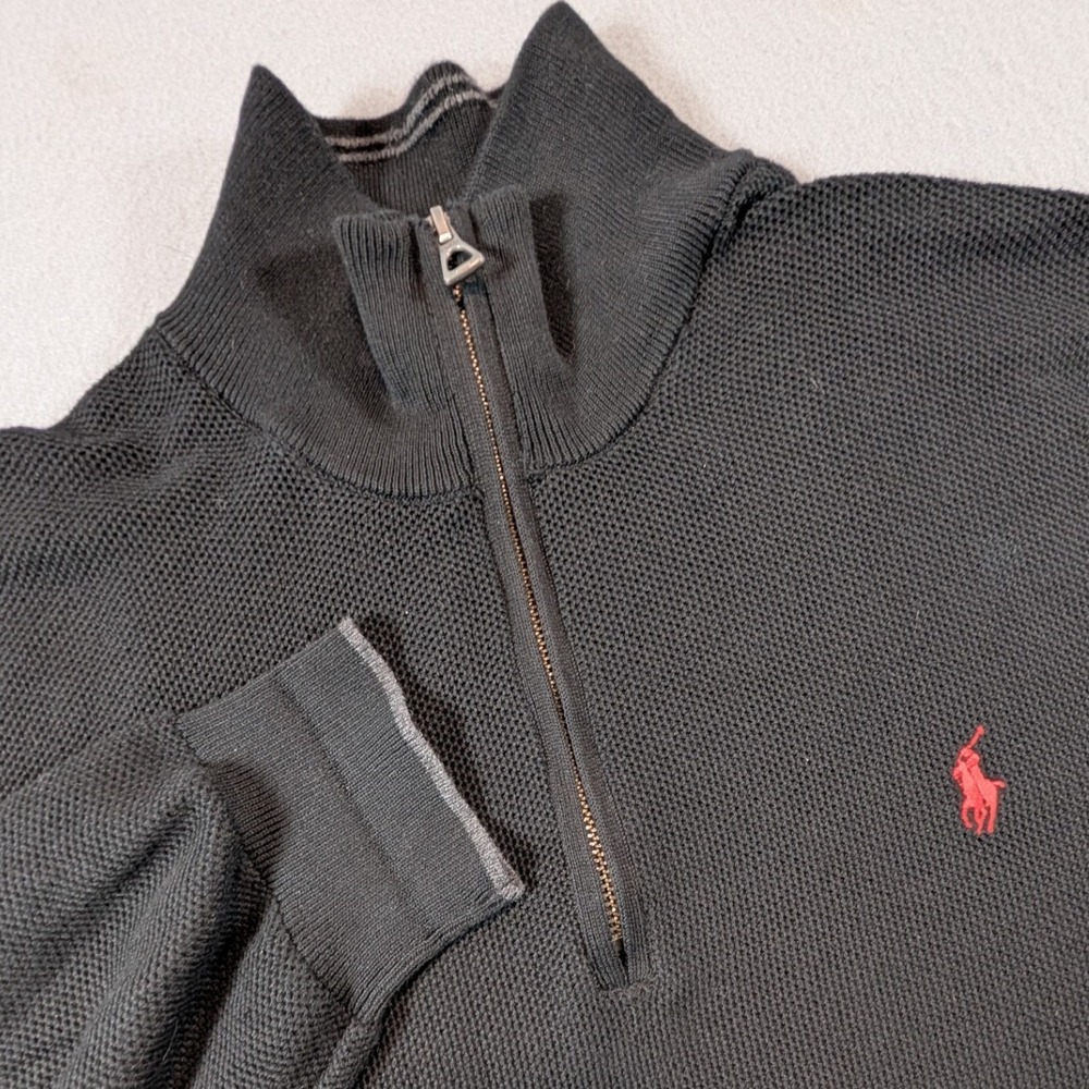 Polo Ralph Lauren Quarter Zip Sweater Mens Large‎ Black Pima Cotton Pullover